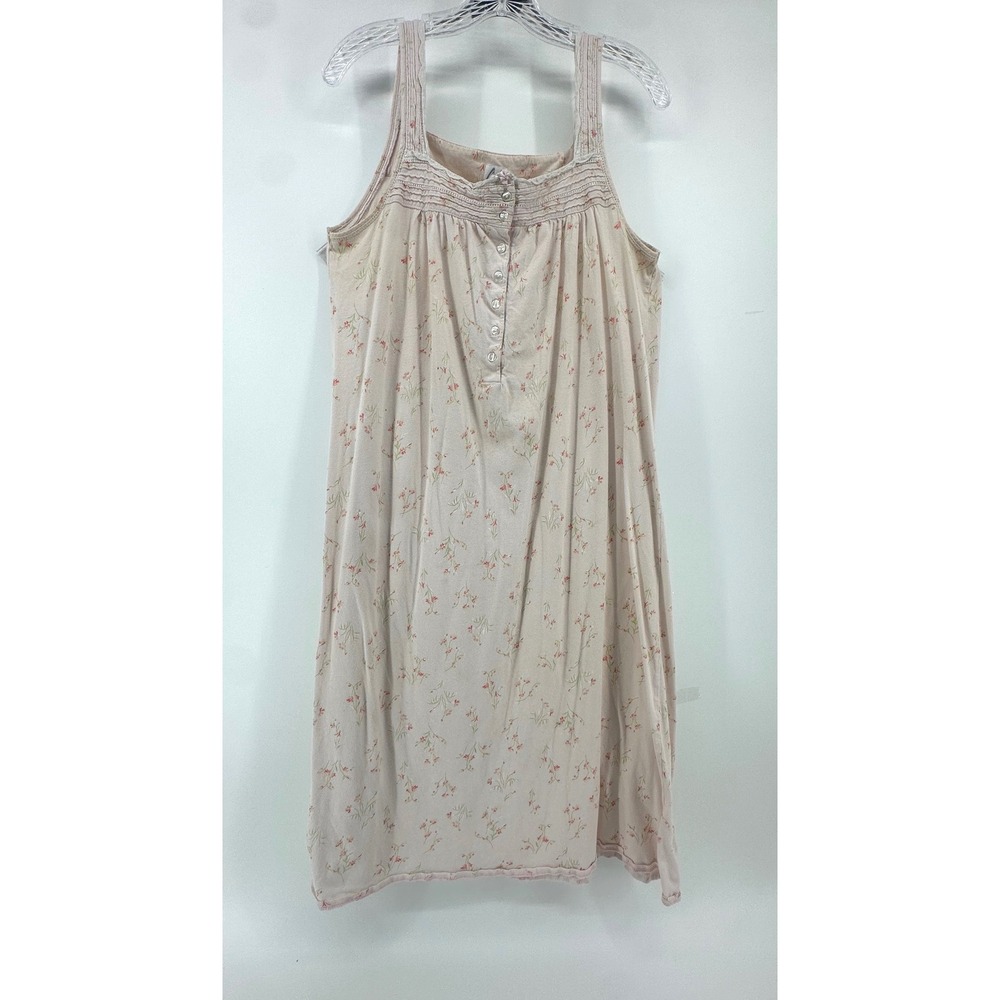 Aria Womens Pink Floral Cotton Nightgown Sleeveless Pintuck Sleepwear Medium
